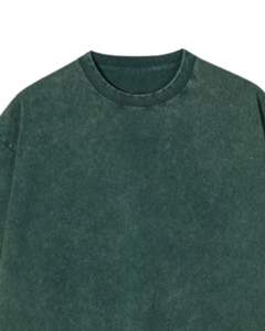 Customized Unisex Oversized Washed Dark Green Cotton T Shirt Vintage Style Drop Shoulder Streetwear Casual Summer Unisex Tee <b>Top</b> - Product Image 4