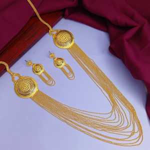 Conjunto de joyería étnica india, collar de cadena de bolas con pendiente colgante, conjunto de collar de fabricante indio de Boda nupcial para mujer - Product Image 1