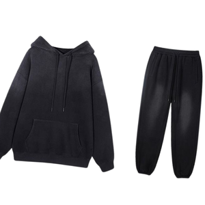 <b>Black</b> Acid Washed <b>Hoodie</b> Tracksuit <b>Men</b> Vintage Faded Look Pullover <b>Hoodie</b> Elastic Waist Jogger Pants Set Streetwear Winter - Product Image 2