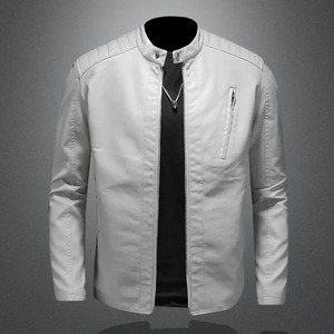 Suede <b>Long</b> Sleeve Single Breasted <b>Men</b> Genuine Cow Skin Mandarin Collar Canvas Motorcycle <b>Jacket</b> - Product Image 1