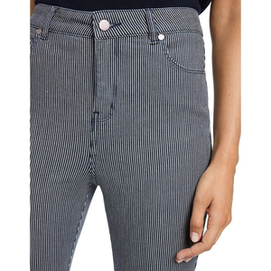 2025 pantalones pitillo de algodón transpirables con botones blancos y negros ajustados de cintura alta para mujer personalizados lavados de alta calidad - Product Image 5