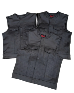 Chaleco sin mangas para hombre 100% Chaleco de cuero de motorista de cuero genuino - Product Image 4