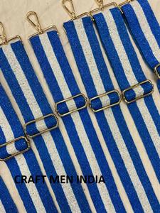 DERNIÈRE LARGE SANGLES PERLES FAITES À LA MAIN POUR FEMMES SANGLES DE SAC À MAIN FÊTE et SOIRÉE SANGLE EN LIGNE BLEUE ET BLANCHE - Product Image 3