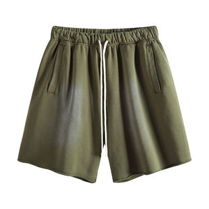 Shorts de bain pour homme de qualité supérieure, taille mi-haute, en molleton français, tendance, motif délavé au soleil, respirant, décontracté, uni, teinture unie - Product Image 1