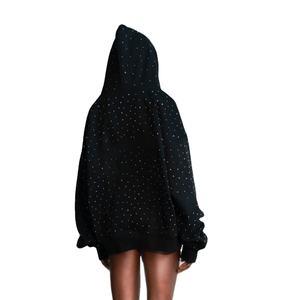 Sudadera con capucha de corte holgado para mujer, con pedrería grande y brillante, logotipo personalizado, peso pesado, con brillos y adornos, venta al por mayor - Product Image 2