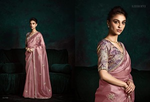 Saree en soie de créateur avec broderie en tissu écrasé doux Style indien pakistanais tenue de fête de mariage pour les femmes avec bordure élégante - Product Image 2