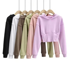 New Fashion Winter Hooded Cropped <b>Zip</b>-<b>Up</b> <b>Hoodies</b> for Women with Custom Logo Full Sleeves 100% Cotton - Product Image 1