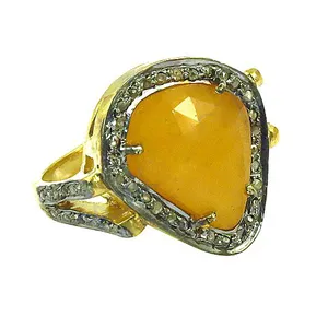 Anillos de lujo para mujer, chapados en oro de 18 quilates, con piedras de ágata en forma de gota de agua, engaste de garras, joyería fina de la India (Rajasthan) - Product Image 2