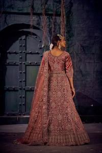 Exclusive Designer Heavy Work Embroidered Velvet Bridal Lehenga Choli Semi-Stitched Jarkan Stones Traditional Indian <b>Pakistani</b> - Product Image 3
