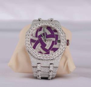 Hip Hop Fashion <b>Men's</b> <b>Wrist</b> <b>Watch</b> VVS Clarity Quartz Movement Glass Dial Yellow Gold Band Crafted Jewelry, Lab Grown Diamond - Product Image 5