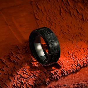 Jeulia 18K Gold Plated Tungsten <b>Ring</b> for Men with <b>Black</b> Sand Meteorite Pattern Inlay - Product Image 3