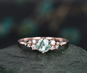 แหวนอาเกตมอสทรงกลม925แหวนเจ้าสาวทำจากเงินแท้สำหรับผู้หญิงของขวัญวันวาเลนไทน์หมั้น - Product Image 2