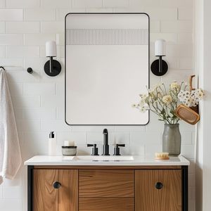 Wall Mirror for Bathroom, Mirror for Wall with Black <b>Metal</b> <b>Frame</b> - Product Image 1