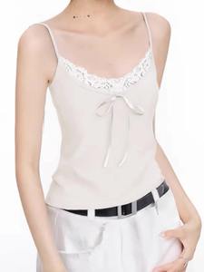 Débardeur d'été à col en V en dentelle à volants pour femmes 2025 Femme Sweet Girl Bow-tie Strapped Crop Top - Product Image 6