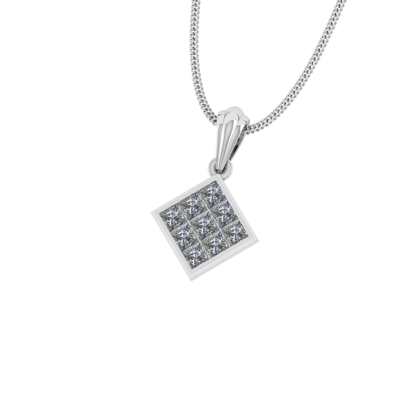 Best Product 14K White Gold trendy Design Square Shape Diamond Necklace Set Charm Pendant with stud for Women at Factory Price
