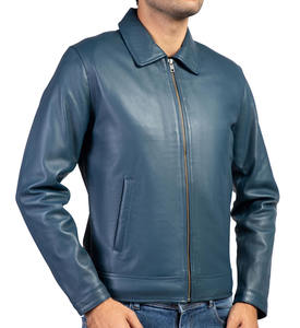 Chaqueta de Cuero Vintage con Cuello Polo Genuino para Hombre, Chaqueta de Cuero Vacuno Auténtico Desgastado de Primera Calidad, Estilo Retro Desteñido para Hombre - Product Image 5