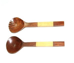 Ensemble de couverts de luxe en bois d'acacia avec manche en os, compatible lave-vaisselle, accessoires de cuisine pour fêtes, vaisselle, service à salade, cuillère - Product Image 4
