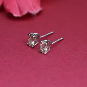 Pendientes de Botón de Plata Chapados en Oro Blanco de Moda para Mujer con Piedra de Melocotón, Pendientes de Aro de Oro de 14K, Regalo de Joyería - Product Image 4