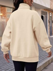 Sweat-shirt à demi-fermeture éclair en coton mélangé pour femmes Sweat-shirt surdimensionné décontracté à manches longues - Product Image 6