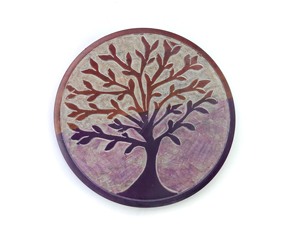 Porta Incienso Decorativo con Tallado de Árbol de la Vida, Redondo, Color Negro, Piedra Tallada, Estilo Europeo, Madera de Coco para Diwali - Product Image 6