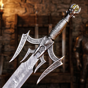 Épée de fantaisie Runeblade Damas, épée runique viking, pommeau Dragon Claw Orb et garde-épée gravé, objet de collection, cadeau de cosplay pour Hi - Product Image 1