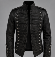 Veste en cuir noire pour homme, col montant, coupe ajustée, pour l'hiver