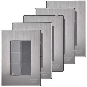 Interruttori a piastra in acciaio inossidabile, MXIUR-005, 5 pezzi, 2 interruttori/interruttore per scale, 125-250 V CA, 10 A, 50/60 Hz, Argento/Oxford, CA - Product Image 1
