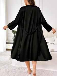 Nuevo Diseño, Bata de Satén de Seda hasta la Rodilla para Mujer, Talla Grande, Cómoda, Transpirable, Suave, Ropa de Casa, Bata de Baño, Logotipo Personalizado - Product Image 2