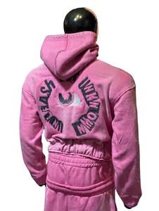 Survêtements OEM, design personnalisé, broderie usée, imprimé délavé au soleil avec des strass, sweat-shirt court et pantalon évasé, survêtement d'hiver - Product Image 6