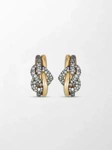 Knotted Heart Round Lab Grown Diamond Hoop Earrings 1.92 Ct GH Color VS Clarity 204 Stones 23.83mm 14K Gold <b>Ribbon</b> Loop Design - Product Image 1