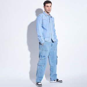 Ensemble de costumes en denim tissé pour hommes, style décontracté, veste en denim boutonnée et pantalon en jean, mode streetwear automne - Product Image 3