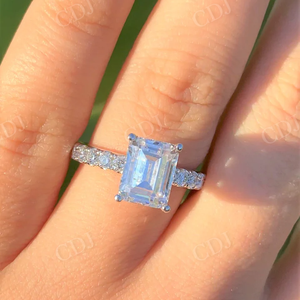 GRA certificado 2.00CT corte esmeralda Moissanite anillo de compromiso solitario bajo Halo anillo de bodas 14K oro blanco joyería de moda - Product Image 1