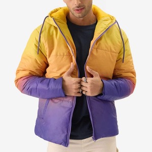 Chaqueta Acolchada con Capucha para Hombre, Color Degradado, Resistente al Viento, Relleno de Poliéster, Informal, para Otoño, Corte Regular, Cierre de Cremallera - Product Image 1