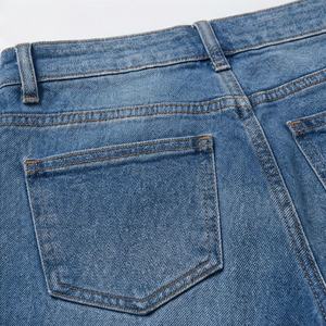 Pantalon en jean en coton biologique teinté en couleur unie sur mesure, denim délavé, coupe ample, décontracté, taille mi-haute pour femmes - Product Image 5