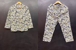 Ensemble de pyjama en coton confortable |   Taille élastique, motif floral, saisons printemps/été/automne, logo frontal, léger et respirant - Product Image 6