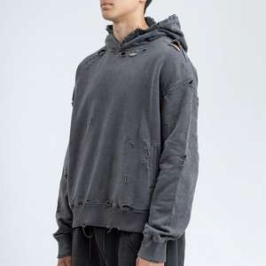 Sudadera con Capucha Extra Grande para Hombre, Lavada a la Piedra, Estilo Desgastado, de Algodón, Felpa Francesa, Sudadera con Capucha de Alta Calidad para Hombre - Product Image 1