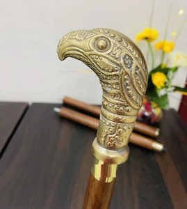 CANNE BÂTON DE marche design en bois marron tête manche laiton style