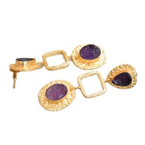 Boucles d'oreilles pendantes en laiton tendance, exportation, cristal de guérison authentique, poli miroir, plaqué or, pièce tendance, haute qualité - Product Image 3