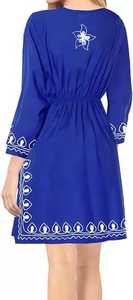 Femmes élégant Boho broderie robe à manches longues a-ligne genou longueur solide nouvelle soirée attrayante plage fête porter filles gratuit - Product Image 5