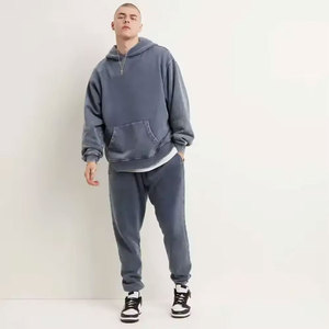 Pull à capuche vintage délavé à l'acide pour hommes, polaire d'hiver avec fermeture à glissière, coton éponge français, motif uni - Product Image 3