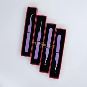 Pinzas de Acero Inoxidable para Extensión de Pestañas, Punta de Fibra, Recubrimiento en Polvo Morado, Pinzas de Aislamiento, Herramienta Profesional para Extensión de Pestañas - Product Image 4