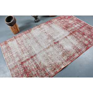 พรมขนสัตว์ตุรกีสีเบจสีแดงขนาด4.5x7.4ฟุตแนววินเทจคลาสสิกสี่เหลี่ยมผืนใหญ่งานเย็บปะติดพื้นผิวแบบแอบสแตรกต์ขนาด10มม. สำหรับโถงทางเดินห้อง - Product Image 2