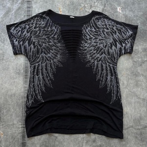 T-shirt Homme Vintage Délavé en Coton Épais avec Strass, Col Côtelé, Coupe Boxy, Impression DTG, T-shirt Oversize Personnalisé avec Motif pour Homme - Product Image 1