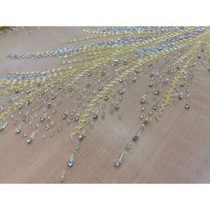 100% Polyester Butter Yellow Designer <b>Fabric</b> Crystal Embroidered Lace Woven Technics Jacquard Style Sheer Feature Printed - Product Image 3