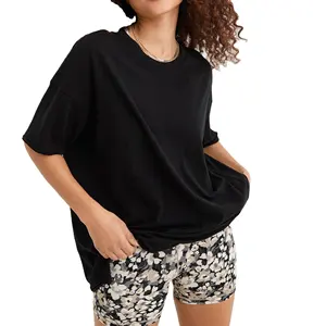 Высококачественная дышащая женская Повседневная 100% с открытыми плечами, хлопковая Футболка с принтом, негабаритная футболка на заказ