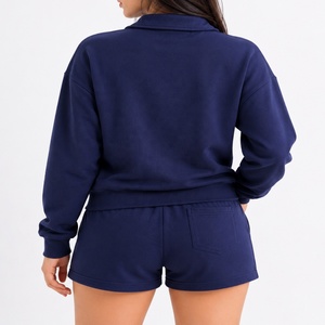Conjunto de Sudadera con Capucha y Pantalones Cortos de Felpa Personalizados de Algodón de Alta Calidad para Mujer, Sudadera con Capucha Extra Grande y Pantalones Cortos de Felpa de 2 Piezas con Cordón Ajustable, Estilo Casual - Product Image 3