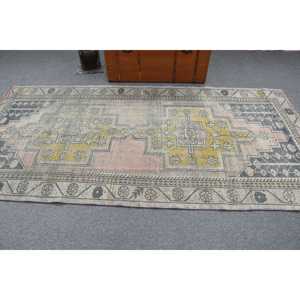 Alfombra Turca Vintage de Lana de 4.4x9 pies, Diseño Tradicional Ecológico, Azul con Parches y Base de Látex - Product Image 3