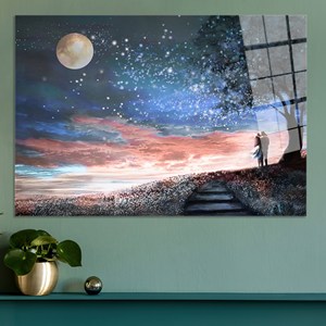 Art mural en verre trempé Paysage de couple sous les étoiles - Toile imprimée, ART EN VERRE TREMPÉ - Product Image 1
