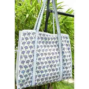 Bolso Tote de Algodón Acolchado con Estampado Bohemio de Loto Azul, Hecho a Mano, Ligero, de Gran Capacidad, con Forro de Algodón - Product Image 3