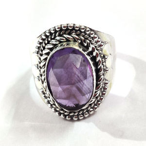 Exquisito rosecut facetado amatista natural anillo de plata ovalado piedra preciosa anillo de boda y fiesta - Product Image 3